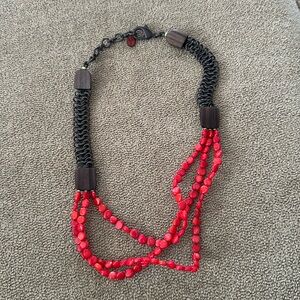 Nature Brand Coral Beads Teak & Oxidized Chain 20” Necklace (TD)
